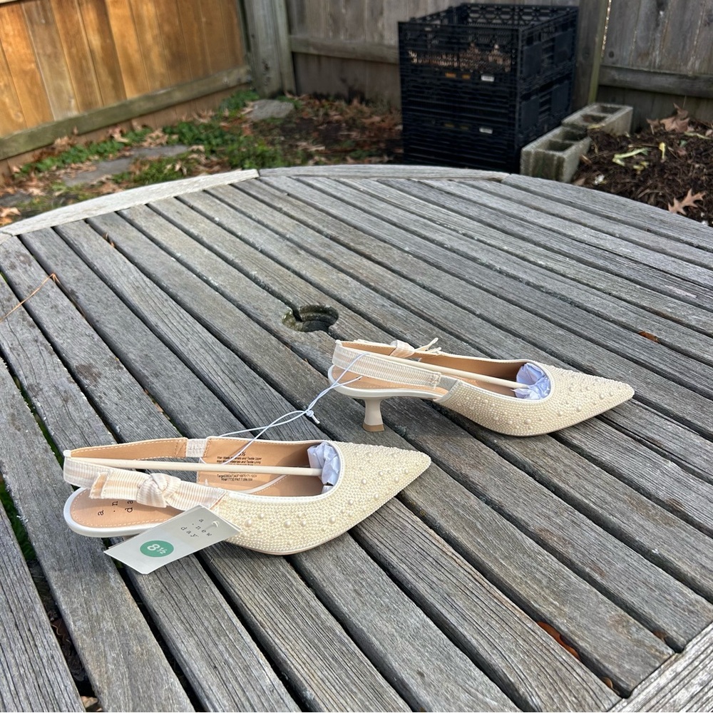 Nwt Nwt Women's Milan Slingback Heels - A New Day size 8.5 wedding pearl summer - Picture 2 of 8